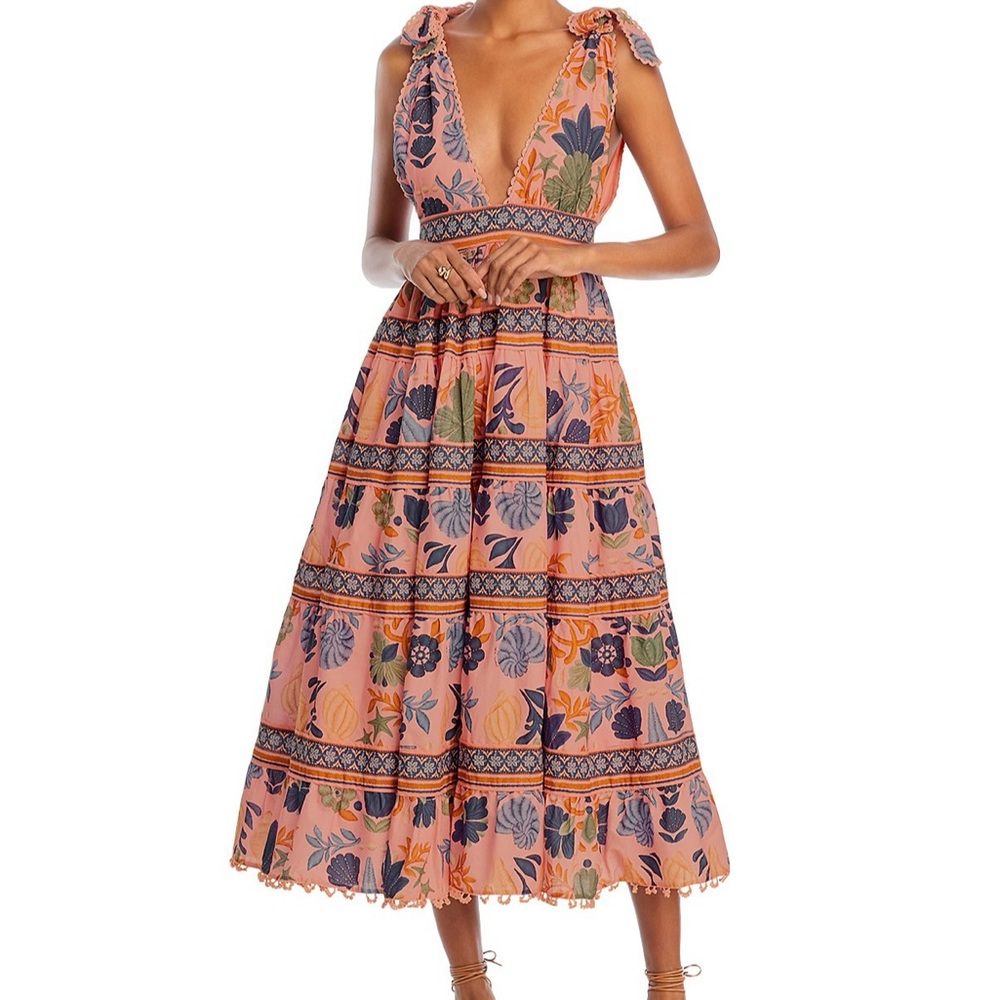 FARM Rio Orange Sleeveless Plunge Midi Dress